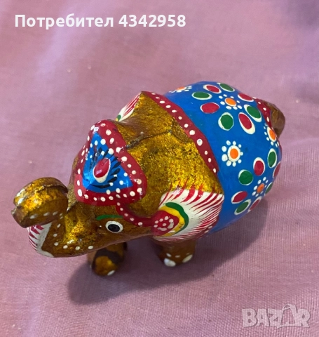 Комплект от 2 винтидж ръчно изработени фигурки на слон от папиемаше.Индия., снимка 4 - Антикварни и старинни предмети - 52072452