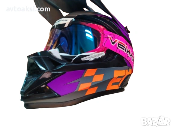 Каска Крос Мотор/Скутер/Бъги/Вело/АТВ с Очила Vemar, снимка 2 - Аксесоари и консумативи - 54122953