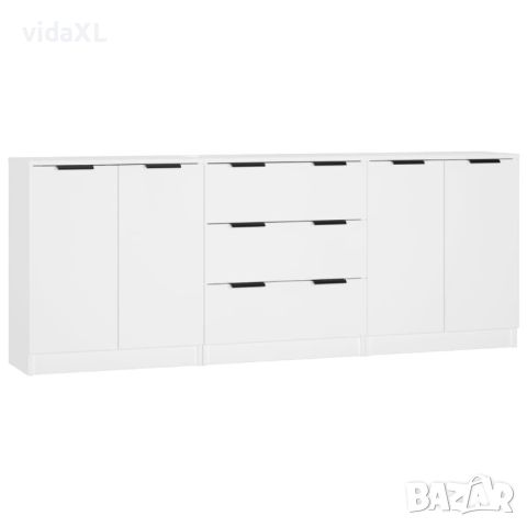 vidaXL Бюфет от 3 части, бял, инженерно дърво（SKU:3115780, снимка 1 - Бюфети - 46171573