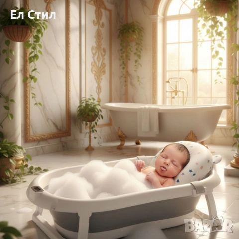 Сгъваема бебешка вана с термометър и възглавница, снимка 3 - За банята - 53574307
