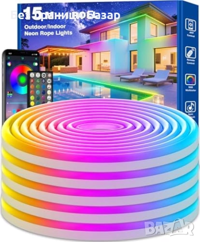 Нов 15m водоустойчив RGB неон IP68 с APP и дистанционно за двор и парти
