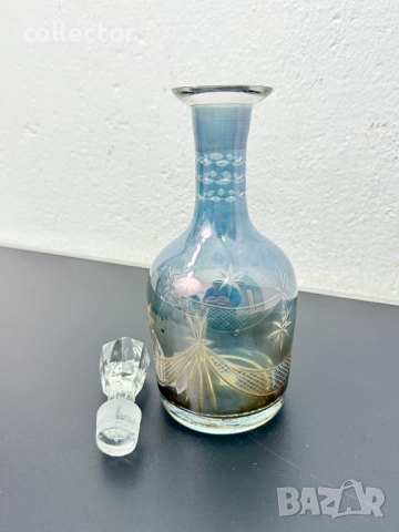 Винтидж ирисцентен стъклен декантер / гарафа / бутилка. №7667, снимка 7 - Антикварни и старинни предмети - 52582656