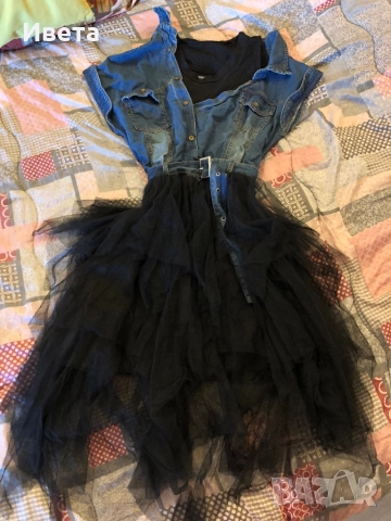 Дънкова рокля и тюл, снимка 2 - Рокли - 52848611