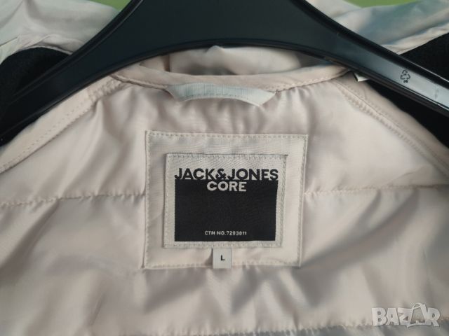 Мъжко есенно яке с качулка Jack & Jones Бяло с черни ръкави Размер L, снимка 8 - Якета - 45859447