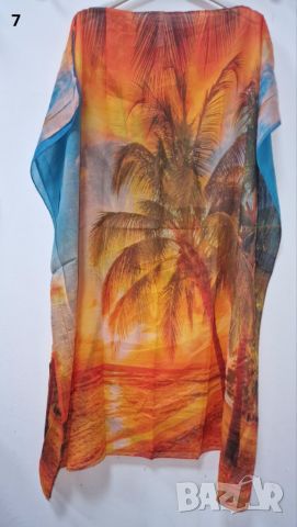 Туника-рокля за плажа в модерни цветни принтове и в свободна права кройка, универсален размер. Дължи, снимка 6 - Рокли - 46398719