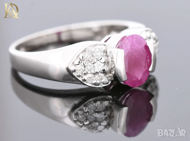 Нов Златен Пръстен с 1.48кт Естествен Рубин и Диаманти, снимка 3 - Пръстени - 44068723