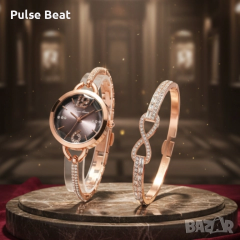 Комплект за нея: часовник и гривна с кристали – изискан стил всеки ден