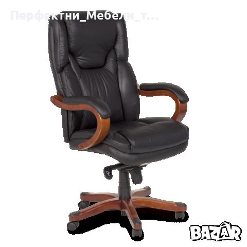 луксозен директорски стол с дърво и еко/естествена кожа в кафяв/черен цвят ПРОМО, снимка 2 - Столове за офис - 46166678