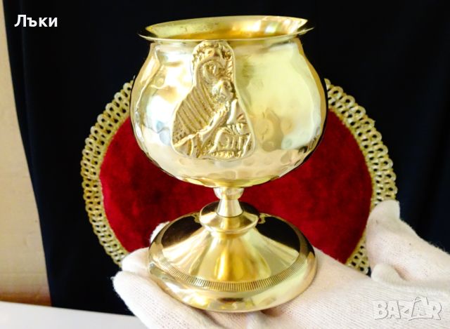 Бронзов бокал с бронзова икона Богородица. , снимка 1 - Антикварни и старинни предмети - 45912839