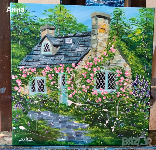 Авторска картина къща с рози