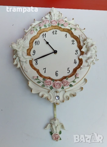 НАЙ ДОБРАТА ОФЕРТА Красив немски стенен кварцов часовник " Ангели и Рози"