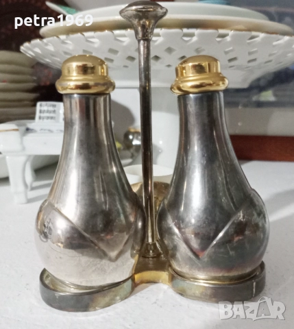 Комплект за подправки, със собствена стойка, посребрен, с позлатяване, снимка 2 - Аксесоари за кухня - 51953997