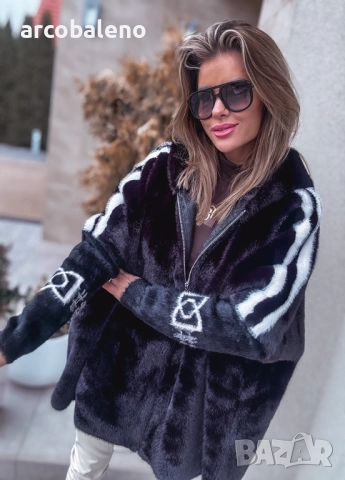 Черно дамско кожено яке от премиум вълна с ангора, снимка 7 - Якета - 52669049