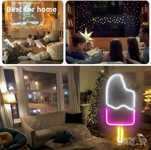 LED Неонов надпис "Сладолед" (Popsicle) – Акрилна декорация за стена, USB захранване, снимка 5 - Декорация за дома - 53250009