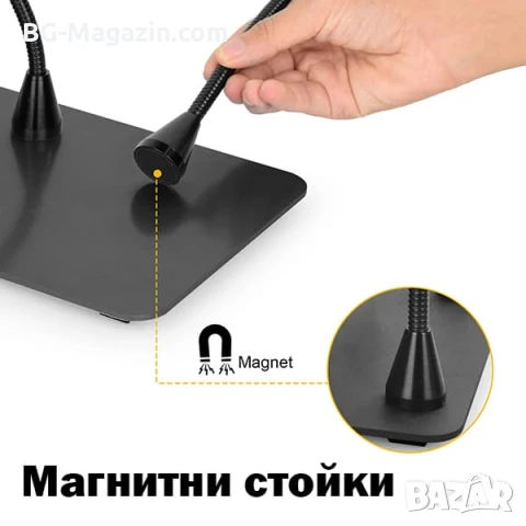 Увеличителна настолна лупа със станция за запояване LED осветление помощна трета ръка за платки, снимка 4 - Поялници и запояване - 51178862