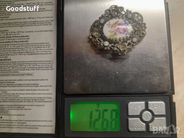 Брошка в стил Арт Деко, порцелан, филигран, гранулация, цветя

, снимка 8 - Антикварни и старинни предмети - 50132612