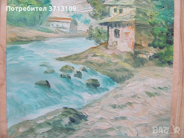 Майсторска стара Картина масло, картон , 31х20см., снимка 4 - Картини - 51522012