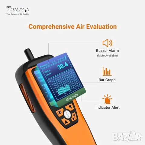 монитор за качество на въздуха Temtop за CO2, PM2.5, PM10, снимка 6 - Друга електроника - 49232358