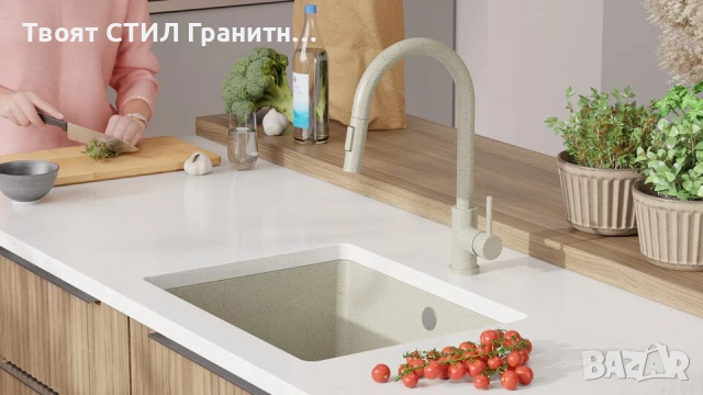 Беж кухненска мивка за вграждане под плот Венеция 60 560x440 мм