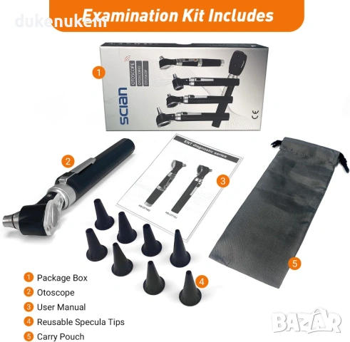 Отоскоп комплект - ушен инструмент с LED светлина и 3x увеличение, снимка 6 - Уреди за диагностика - 53042058