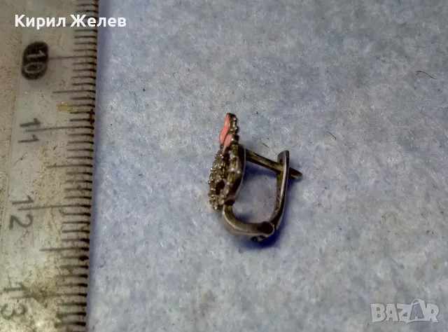 ФИГУРАЛНА АНГЛИЙСКА ЕМАЙЛИРАНА СКЪПОЦЕННА СРЕБЪРНА ОБЕЦА ПЕПЕРУДКА СРЕБРО S925  РЪЧНА РАБОТА 47543, снимка 5 - Обеци - 49682593