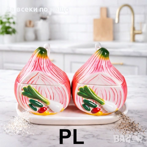 Керамична солница и пиперник – Комплект във форма на лук с поставка Код P2079, снимка 3 - Други стоки за дома - 54035067