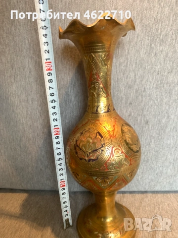 стара  гравирана месингова ваза, снимка 3 - Антикварни и старинни предмети - 53584470