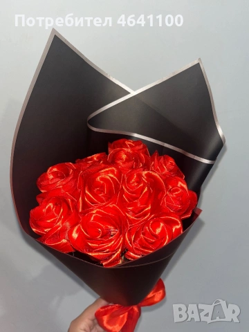 Букет от сатенени рози, снимка 7 - Изкуствени цветя - 53135426