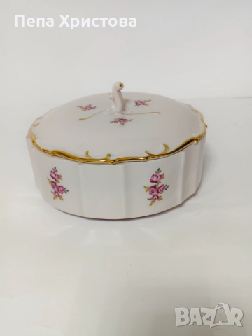 Бонбониера с капак от чехословашки розов порцелан, снимка 4 - Други - 51863071
