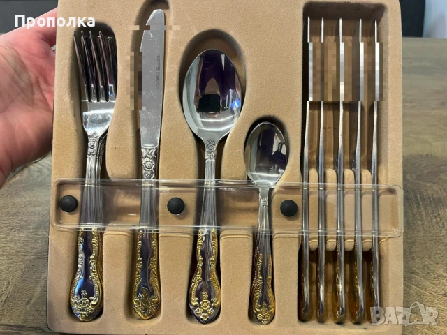 Прибори с ефектен, бароков релеф за шест души, стари -24бр.