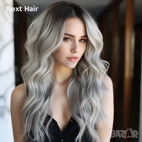 Висококачествена дантелена сива омбре перука с тъмни корени лейс фронт