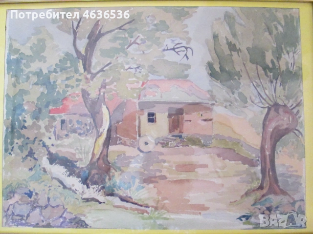 Стара картина -акварел, подпис ,34х25см., снимка 3 - Картини - 53382157