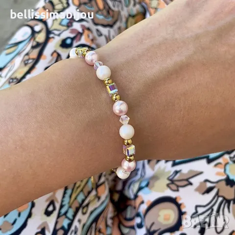 ДАМСКА ГРИВНА С ПЕРЛИ И КРИСТАЛИ СВАРОВСКИ/SWAROVSKI , снимка 3 - Гривни - 50218394