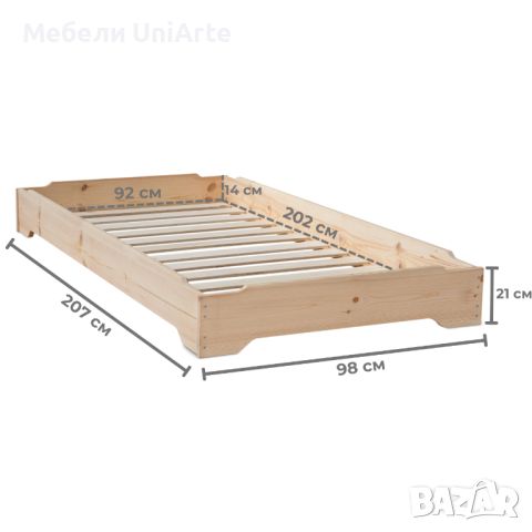 Единично легло Монтесори от иглолистен масив (стифиращо)  - 90х200 см, снимка 2 - Спални и легла - 46291204