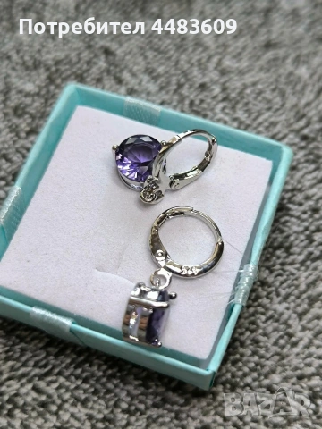 Сребърни обеци с лилав цирконии , снимка 4 - Обеци - 53713029