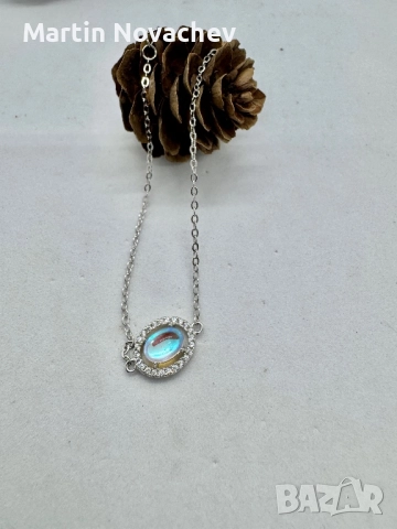 Сребърна гривна с лунен камък , снимка 5 - Гривни - 52883914