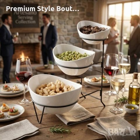 Комплект 3 керамични купи за ядки на три нива с метална стойка, снимка 2 - Други - 53916069