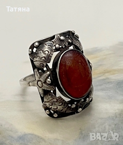 Рядък винтидж сребърен пръстен с кехлибар, Georg Kramer, 835, Fischland , снимка 7 - Пръстени - 53147629
