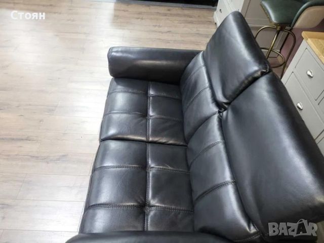 Черен кожен диван двойка с подвижни облегалки, снимка 9 - Дивани и мека мебел - 45904132