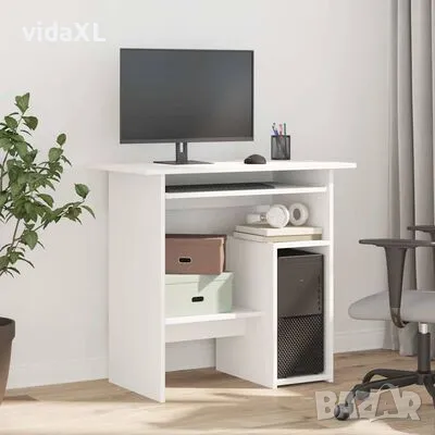 vidaXL Бюро, бяло, 80x45x74 см, инженерно дърво(SKU:801364), снимка 3 - Бюра - 49089298