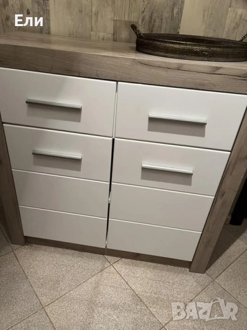 Модулно антре – модерен комплект с гланц бяло и дъб, снимка 3 - Портманта - 54098935