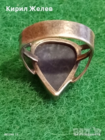 Сребърен пръстен с голям камък Натурален Лазурит в формата на сълза елегантен дизайн 52452, снимка 5 - Пръстени - 52982255