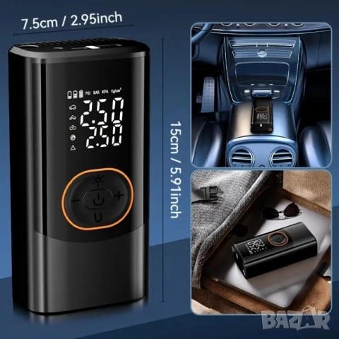 Акумулаторен компресор за гуми - компактен, мощен, интелигентен , снимка 7 - Аксесоари и консумативи - 52099128