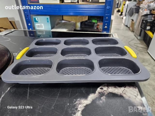 Силиконова тава за печене на хляб, 9 гнезда, сребриста, 33.50x23.50x2.50см, снимка 5 - Форми - 52838402