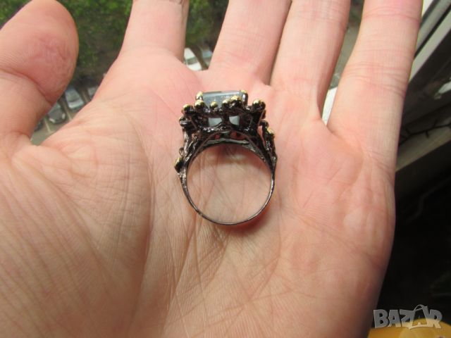 Сребърен пръстен с фасета аквамарин 16х11мм подходящ за подарък, снимка 5 - Пръстени - 45340204