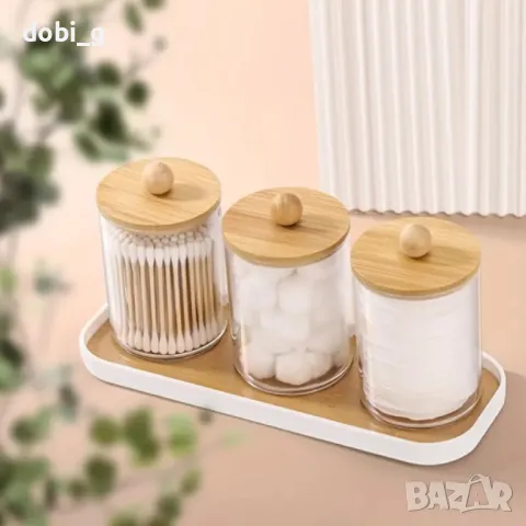 Прозрачен контейнер за съхранение с бамбуков капак, снимка 1