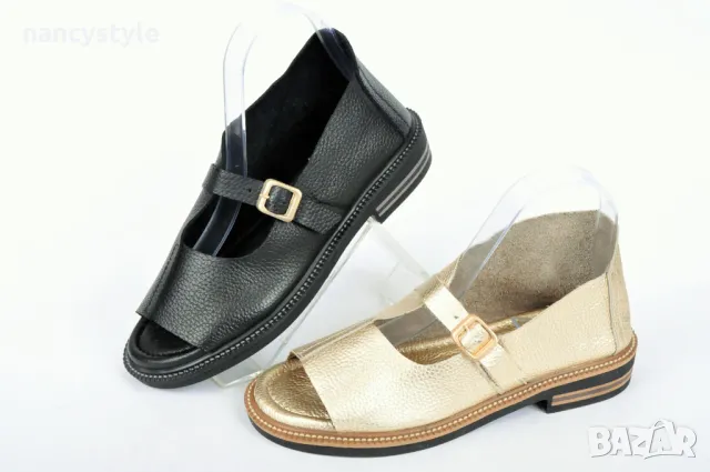 СЕЗОН'25! Ефектни ниски дамски сандали от естествена кожа - Два цвята