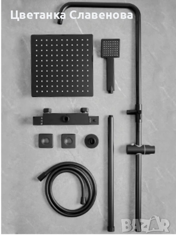 Душ система с термостат, тип „тропически дъжд“ 25 x 25 см, предпазно заключване 38°C, матово черно, снимка 6 - Други стоки за дома - 54111777