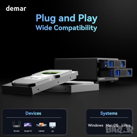 CENMATE 2 Bay RAID кутия с вентилатор за 2.5/3.5" SATA HDD/SSD, 40 ТВ, снимка 7 - Други - 46430368