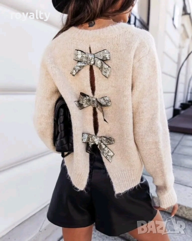 Дамски Пуловер с Камъчета на Гърба Различни Цветове , снимка 2 - Блузи с дълъг ръкав и пуловери - 52934016